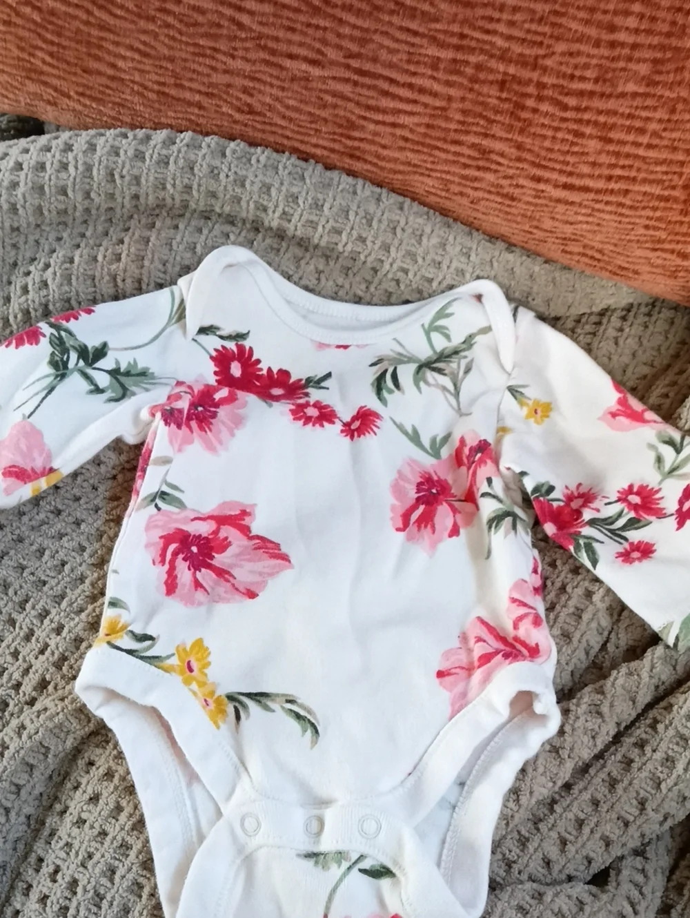 Old Navy White Floral Long-Sleeve Baby One-Piece